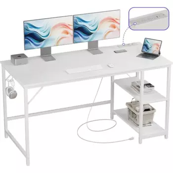 Игровой компьютерный стол 55X24 дюйма с разъемом USB и Type-C, домашний офисный стол с полками для хранения для спальни, домашнего офиса
