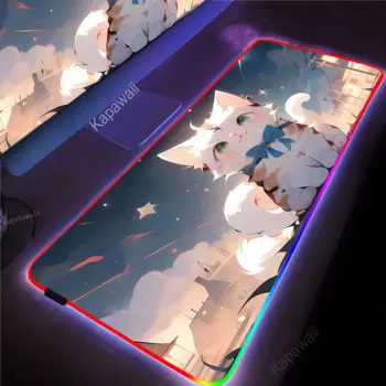 Игровой коврик для мыши с милым котом, аниме, альфобриллы, RGB, коврик для мыши, игровой Настольный коврик, коврик для мыши, коврики для клавиатуры 100x50 см