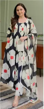 Индийский хлопковый комплект Kurta Pant Dupatta, женский костюм Kurti Salwar с круглым вырезом