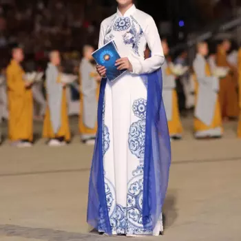 Индивидуальное сине-белое фарфоровое женское платье Aodai Vetnam длинное платье Чонсам Aodai вьетнамское традиционное платье