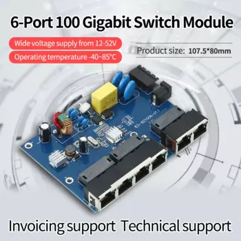 Индивидуальный 6-портовый коммутационный модуль 100m Ethernet для промышленной сети 4 + 2 высокотемпературная защита от молний 5-52 в ширину