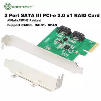 IOCREST 2 порта SATA III PCIe 2,0x1 RAID SATA 6G Карта контроллера Поддержка RAID 0 1 SPAN Asmedia 1061r чип