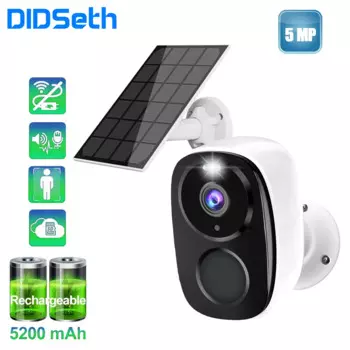 IP-камера DIDSeth 5 Мп Solor с защитой от атмосферных воздействий, прожектор с аккумулятором и Wi-Fi, беспроводная уличная камера видеонаблюдения HD