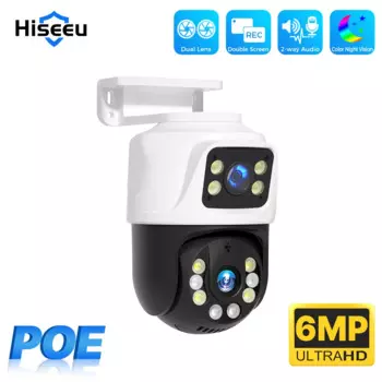 IP-камера Hiseeu с двойным объективом, 6 МП, PTZ, POE, H.265