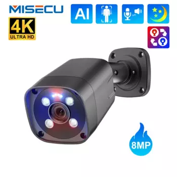 IP-камера MISECU 4 МП/8 Мп, полноцветная Водонепроницаемая камера видеонаблюдения с функцией ночного видения, двухсторонним аудио, POE, H.265, Onvif