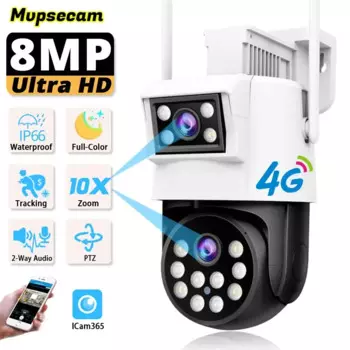 IP-камера наблюдения 4G, уличная умная домашняя камера, 8 МП, 4K, двойной объектив, 10-кратный зум, беспроводная связь 360° ° Камеры видеонаблюдения HD Сеть 4G DC 12 В