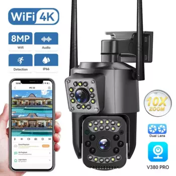 IP-камера с двойным объективом, 4K, 8 Мп, Wi-Fi