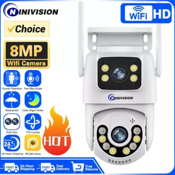 IP-камера с двойным объективом, 8 Мп, 4K, Wi-Fi, 4 МП, PTZ