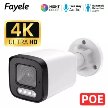 IP-камера видеонаблюдения 4K 8MP, 2-сторонняя аудиосвязь, уличная H.265, металлическая пуля, 4 МП, полноцветная, ночная, домашняя, охранная, POE, камера