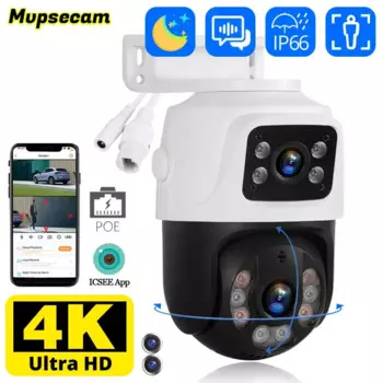 IP-камера видеонаблюдения, 8 Мп, 4K, POE, PTZ, 2 экрана, 360 °