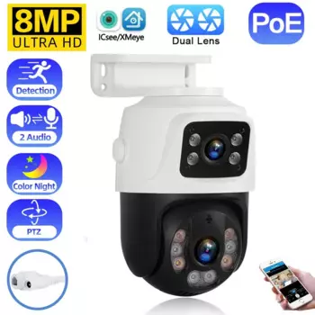 IP-камера видеонаблюдения, 8 Мп, 4K, POE, PTZ, 2 экрана, 360 °