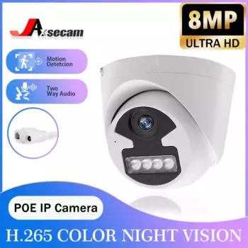 IP-камера видеонаблюдения HD 4K POE, 2 канала аудио, 48 в POE/DC, 12 В, 8 Мп, цветная купольная Водонепроницаемая камера безопасности для видеорегистратора