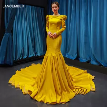J66811 jancember мусульманское atabic длинное вечернее платье 2019 Русалка со шлейфом элегантное желтое вечернее платье