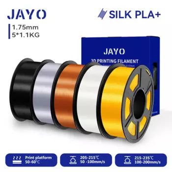 JAYO 5 рулонов нить для 3D-принтера SILK PLA+, 1,75 мм +/-0,02 мм, шелковая нить для 3D-принтера, аккуратная рана и без пузырьков PLA для 3D-принтера