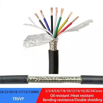 Экранированный кабель Luobaide TRVVP медный 24/22/20/18/17/15/13AWG 2/3/4/5/6/7/8/10/12/16/20/24-жильный