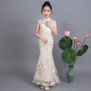 Элегантное Длинное Платье-Русалка Qipao для выпускного вечера, Свадебное женское китайское платье-Ципао, Вечернее Бальное Платье, Детский костюм принцессы