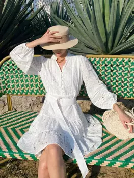 Элегантное французское шикарное мини-платье Gypsylady, белые хлопковые ажурные летние весенние женские платья с длинным рукавом, женское платье