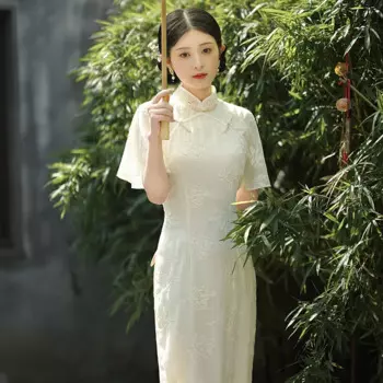 Элегантное китайское традиционное платье-Ципао с вышивкой Yourqipao, осень 2023, новое улучшенное женское платье с короткими рукавами и юбкой Hanfu