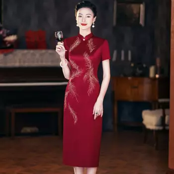 Элегантный китайский Чонсам Yourqipao с вышивкой для матери невесты, костюм Тан, свадебные платья для женщин