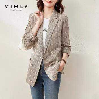 Элегантный клетчатый Блейзер VIMLY для женщин, весна 2024, модная двубортная куртка с отложным воротником, женский костюм, пальто, женская одежда F6208