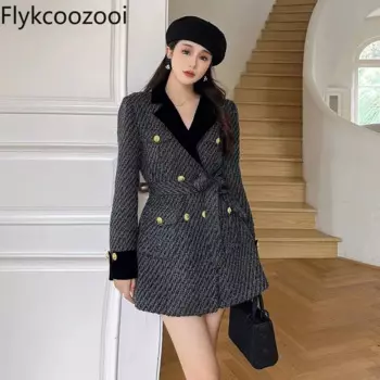 Элегантный утолщенный шерстяной костюм для женщин, новинка осень-зима 2024, женские высококачественные пальто большого размера для женщин