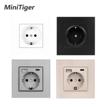 Электрическая розетка Minitiger с USB-портом, со стеклянной панелью, с портом Type-C, 110-250 В переменного тока, 16 А, настенная розетка с USB A + C стандарта ЕС