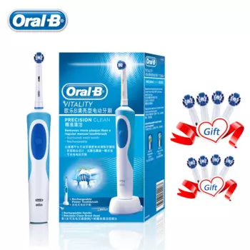 Электрическая зубная щетка Oral B Vitality Precision Clean, перезаряжаемая зубная щетка с дополнительными насадками, вращающаяся белая зубная щетка