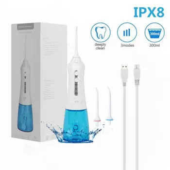Электрический ирригатор для полости рта, перезаряжаемый через USB ирригатор для воды, 300 мл, резервуар для воды, водонепроницаемый, 3 режима, 2 струйных наконечника, устройство для чистки зубов