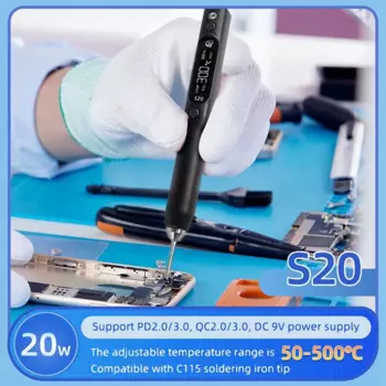 Электрический нано-паяльник S20(K), 0,91 дюйма, OLED, 500 , Поддержка питания PD/QC, совместим с паяльником C115