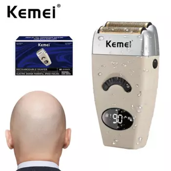 Электробритва Kemei с двойной фольгой Мужская бритва с закругленной лысой головой 0 мм профессиональная машинка для парикмахера беспроводной триммер для бороды 5856