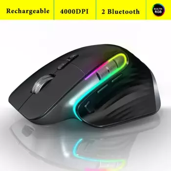 Эргономичная Беспроводная игровая мышь с Bluetooth для ноутбука, тихая эргономичная RGB перезаряжаемая 5 DPI 9 кнопок для компьютера, ПК, планшета