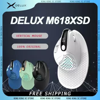 Эргономичная Вертикальная мышь DE LUX M618XSD с OLED-экраном 4000dpi Беспроводная перезаряжаемая Съемная задняя крышка мА для офисных игр