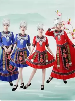Этнические костюмы для выступлений, танцевальные костюмы Miao, Tujia, этнические группы Xiangxi для взрослых женщин, Яо и Yi