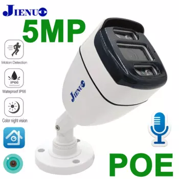 JIENUO HD 5MP POE камера IP ночное видение инфракрасная наружная Водонепроницаемая Cctv безопасность Ipcam аудио 4MP ИК Видео домашняя камера Onvif Icsee