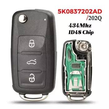 jingyuqin 5K 0837202 AD/202Q откидной дистанционный автомобильный ключ 434 МГц для VW VOLKSWAGEN Caddy Eos Golf Jetta Polo Scirocco Tiguan ID48 чип-брелок