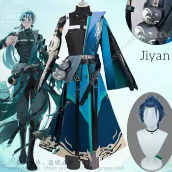Jiyan WuWa Game Wuthering Waves Косплей Костюм Синий Парик Военный Общий Хэллоуин Вечеринка Лазурный Дракон Человек Cos Вечеринка Comic-Con
