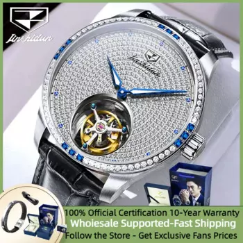 JSDUN Tourbillon мужские автоматические механические часы с полным бриллиантовым циферблатом 50 м водонепроницаемые роскошные мужские часы оригинальные мужские наручные часы