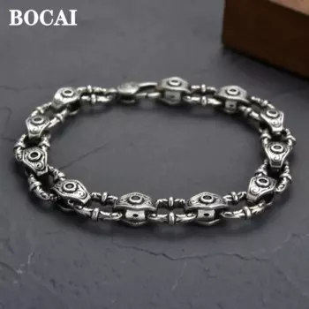 Ювелирные изделия BOCAI из настоящего серебра 925 пробы, модный браслет в стиле хип-хоп, панк, рок, темный ветер, виноград, трава с узором для мужчин и женщин