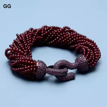 Ювелирные изделия GuaiGuai, 20 рядов, натуральные круглые драгоценные камни, гранатовые бусины, браслет, Пурпурное покрытие, фианиты, застежка 8,5 дюйма для женщин