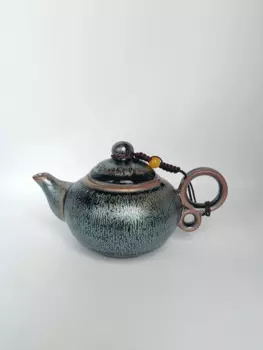 JZ368 фарфоровый чайник, чайный чайник Tenmoku с отверстием и крышкой для заварки, 8,45 унции, чайники Jianzhan, Китай, традиционный глазированный чайник с обжигом