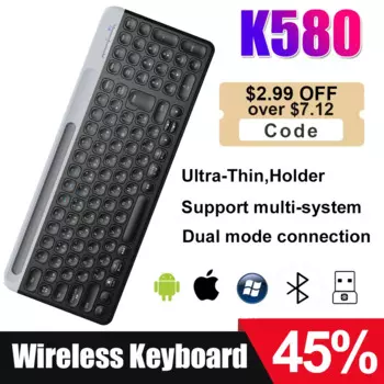 K580 2,4G Беспроводная офисная клавиатура Черно-белая портативная тонкая клавиатура Двухрежимное устройство для нескольких устройств для ПК Планшет Ipad Офисный компьютер
