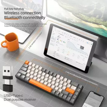 K68 мини Механическая игровая клавиатура Горячая замена синий/красный переключатель 68 клавиш 2,4G/BT5.0 PBT колпачки клавиш