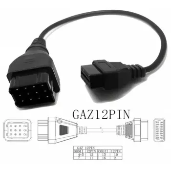Кабель-адаптер OBD2, кабель для грузовика, кабель для ГАЗ 12 Pin к OBD2 16Pin, разъем для ГАЗ 12 Pin Male к 16Pin Female OBD2, адаптер-соединитель