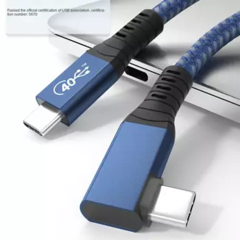 Кабель USB4 под прямым углом, совместимый с TB 3 4, 1 м, 3 фута, кабель передачи данных типа C TB4 TB3, 40 Гбит/с, 8K @ 60 Гц, 20 в, 5 А, с зарядкой 100 Вт