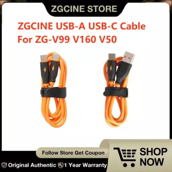Кабель ZGCINE USB-A для кабеля USB-C ZG-V99 V160 V50, оранжевый кабель мощностью 60 Вт.