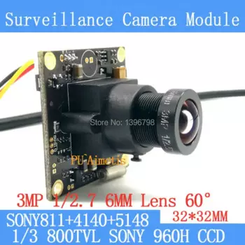 Камера видеонаблюдения 32 мм * 32 мм 800TVL 1/3 Effio CCD Sony 811 + 4140 + 5148 модуль камеры видеонаблюдения, объектив 3 Мп + 6 мм 60 градусов + BNC/OSDCable