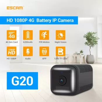 Камера видеонаблюдения ESCAM G20, 1080P HD, 4G, SIM, 6200 мА · ч