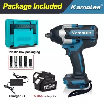 Kamolee Бесщеточный электрический ударный гайковерт 1800 Н·м 1/2 дюйма