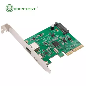 Карта хост-контроллера IOCREST PCI Express с USB3.1 USB-C+ USB3.1 Type-A для USB3.1 Gen-II, сверхскоростной 10 Гбит/с + набор микросхем ASM3142