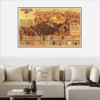 Карта монгола 90*60 см, винтажная Картина на холсте, ретро декоративная картина, настенный плакат, украшение для гостиной и дома